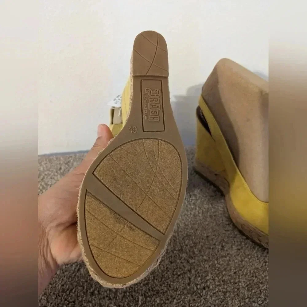 Yellow‎ Espadrille Platform Wedge Sandals Peep Toe Ankle Strap Summer Shoes 6.5